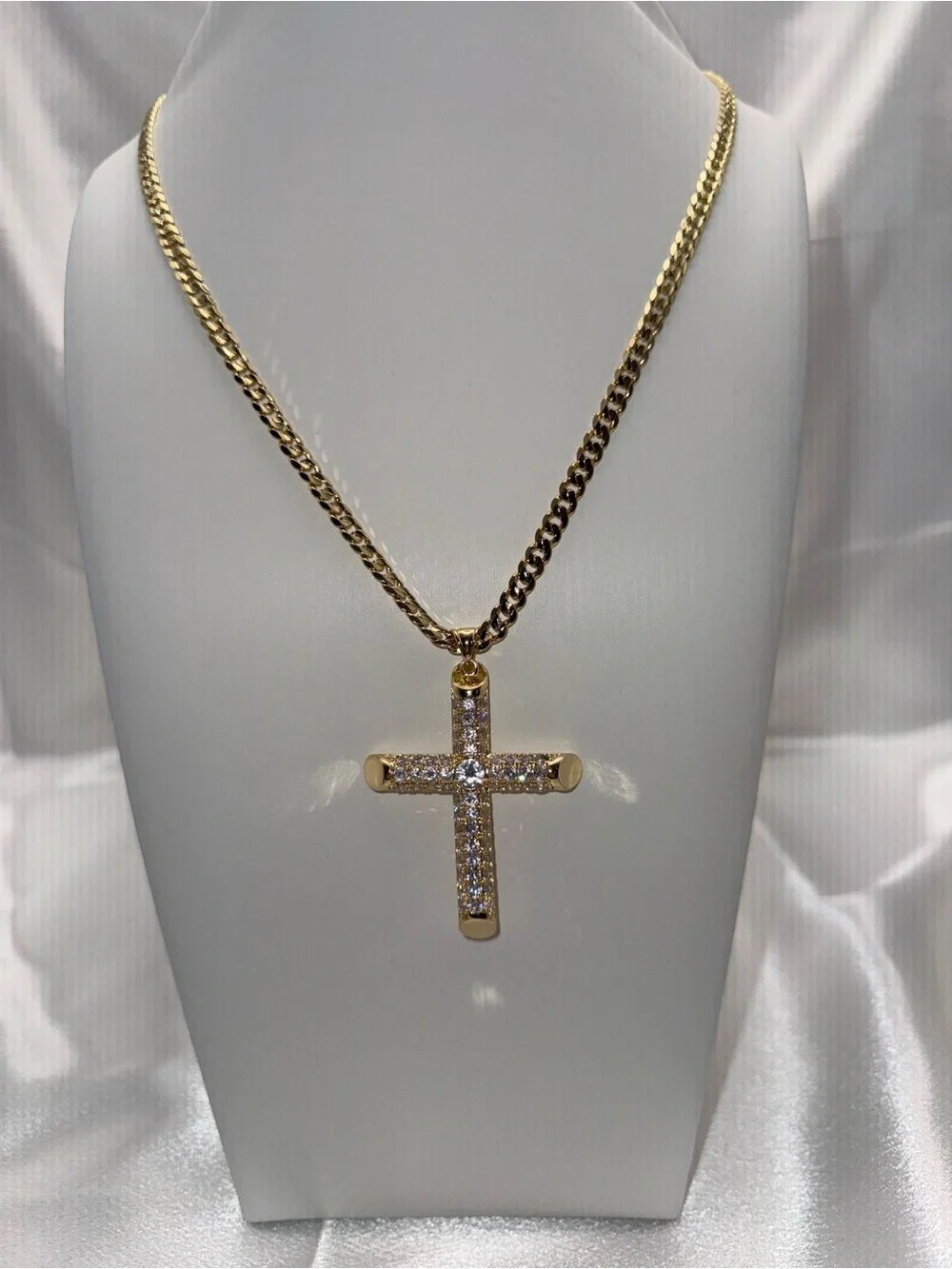 24” 18k dipped, 18k stamped AAACZ Cuban cross pendant set